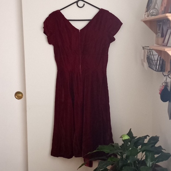 Vintage 50s Velvet Abe Schrader Burgundy Red Retro Front Bow Cocktail Dress - Picture 7 of 7